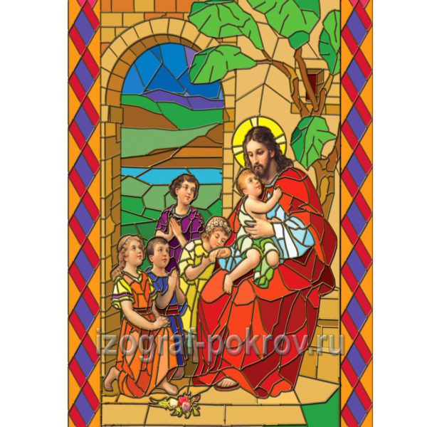 Витраж для окна храма Иисус благословляет детей