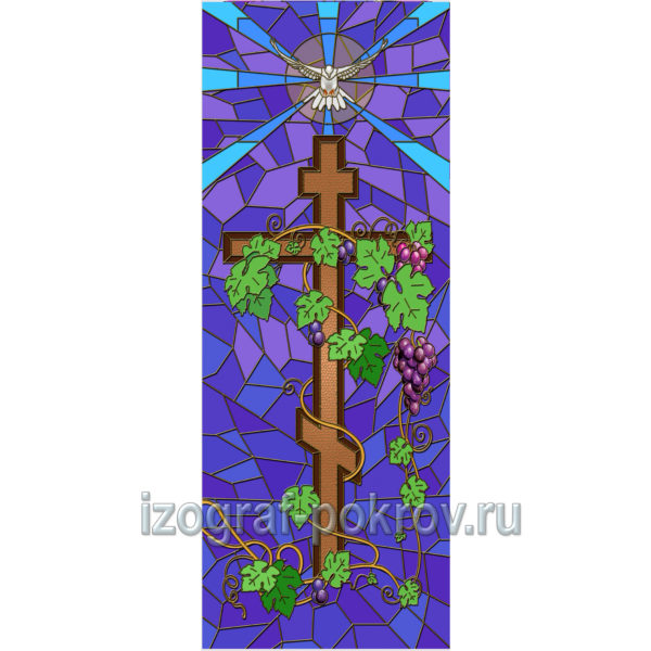 Крест с гроздьями винограда - макет витража на окна для храма