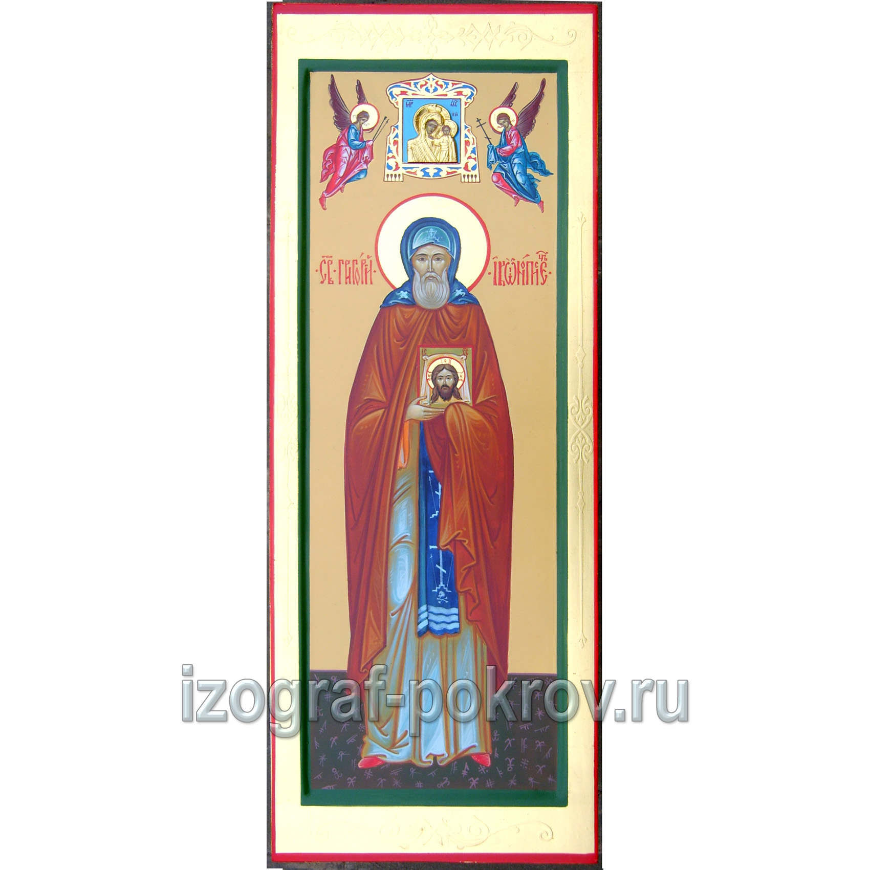 Мерная икона Григорий Иконописец с иконкой Богородицы