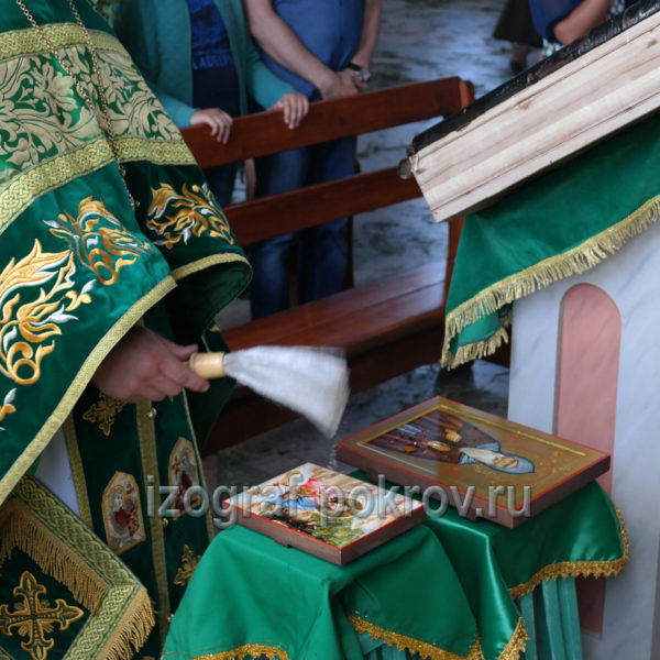 Освящение иконы Сергия Валаамского в иконописной мастерской при храме Покрова Пресвятой Богородицы