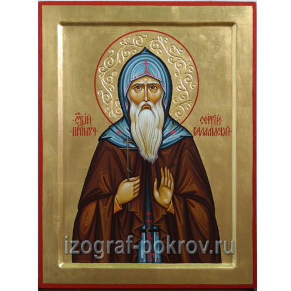 Рукописная икона преподобный Сергий Валаамский