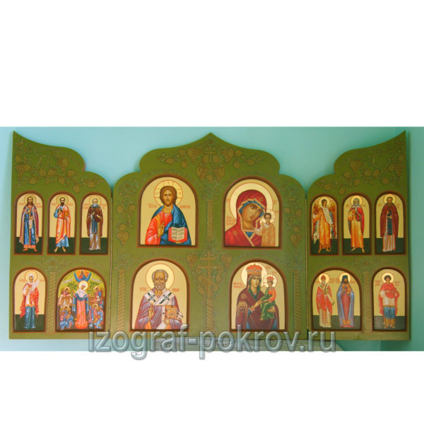 Расписной домашний иконостас складень триптих 18 святых