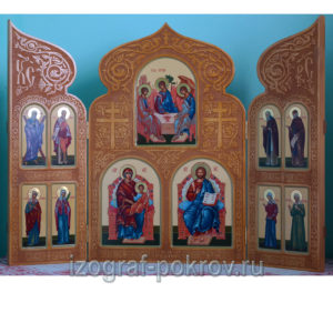 Домашний резной иконостас складень триптих 11 икон с чтимыми святыми