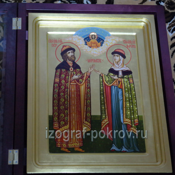 Икона Петр и Феврония Муромские на золоте