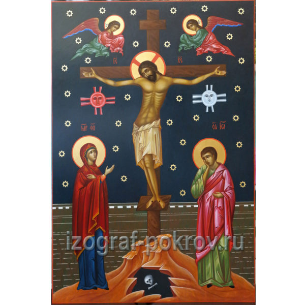 Рукописная икона Распятие Иисуса Христа под заказ в иконописной мастерской Покров при храме Покрова Пресвятой Богородицы
